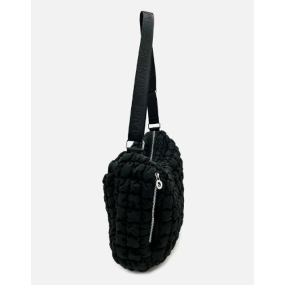 Valentino Orlandi Large Quilted Puffer Shoulder Bag Black Logo Strap NWT $259 - Picture 4 of 4